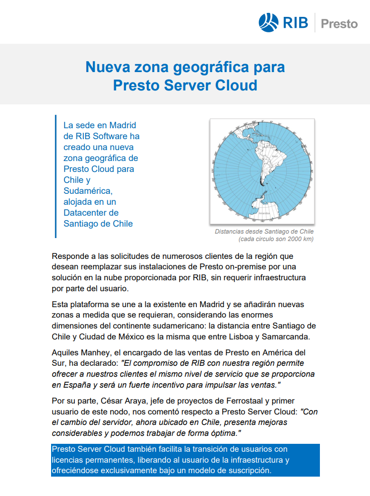 Nueva zona geográfica para Presto Cloud