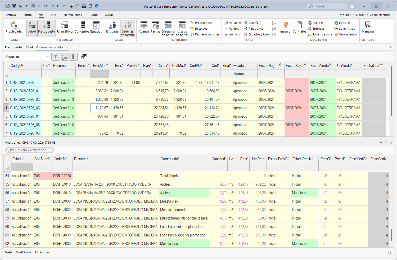 Órdenes de cambio con Presto 26
