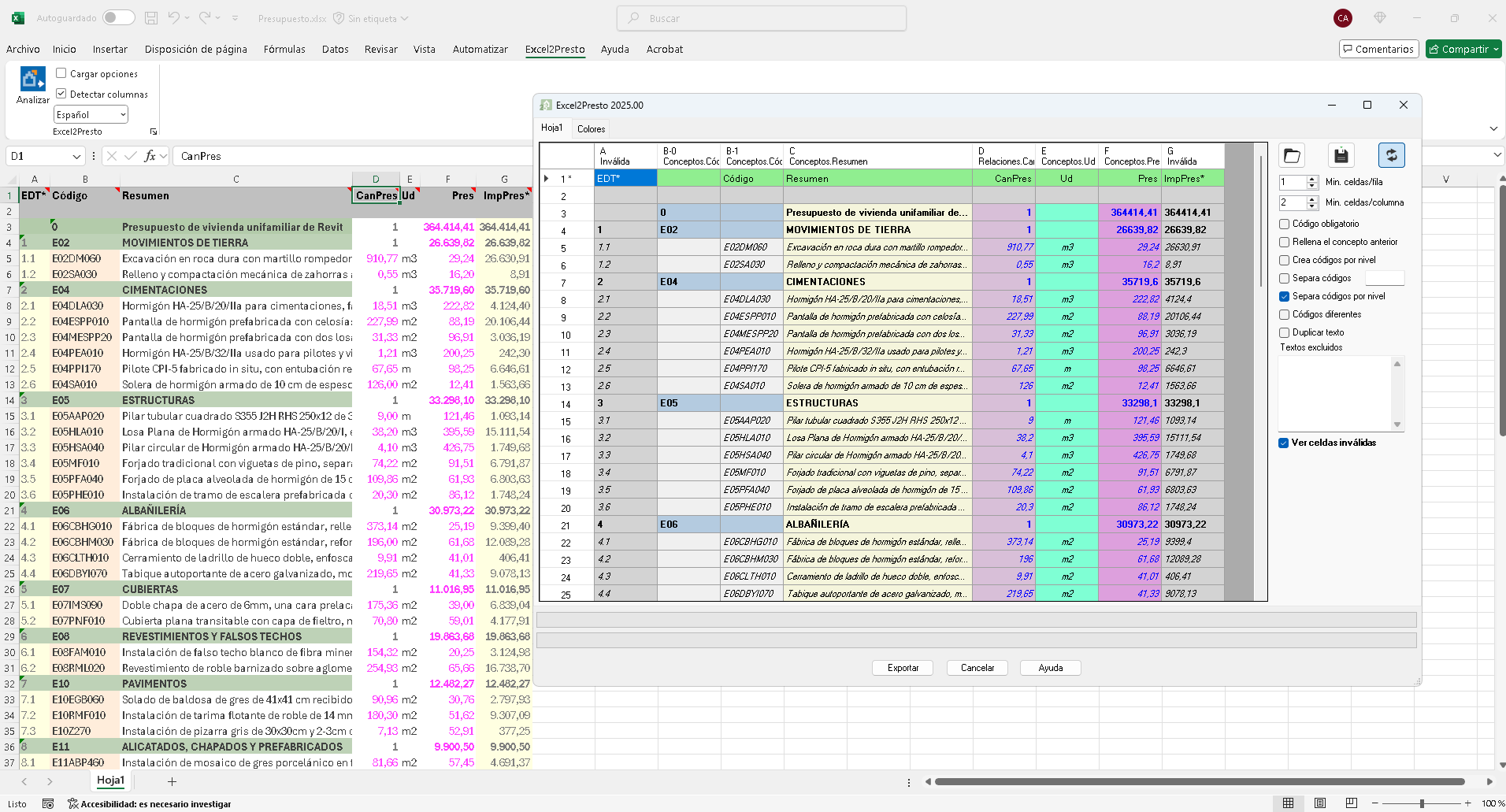 Excel2Presto. Cómo convertir hojas de cálculo en presupuestos