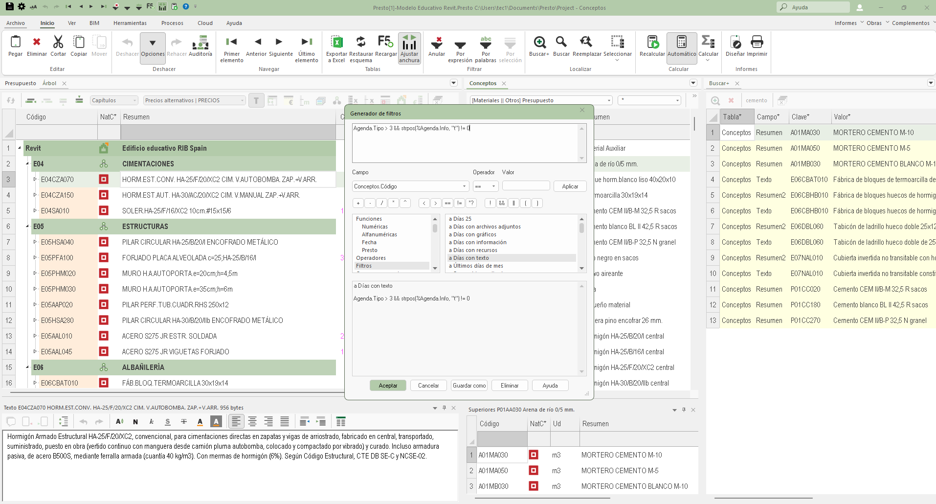 Localizar información en Presto. Filtros, máscaras y búsquedas